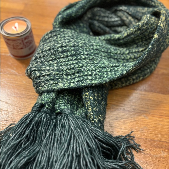 Anthropologie Celeste Fringe Knit Scarf | Green Ombre - Picture 1 of 12